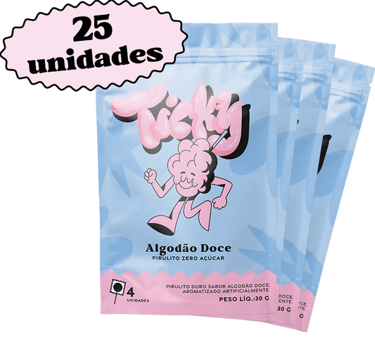 Pirulito Zero Açúcar - Sabor Algodão Doce - Pack 25 Pouches (100 Unidades)