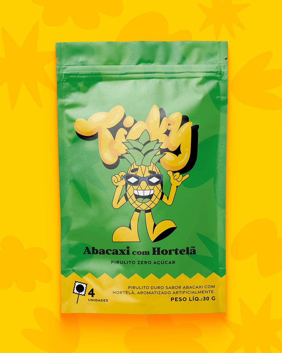 Pirulito Zero Açúcar - Sabor Abacaxi com Hortelã - Pack 4 Pouches (16 Unidades)