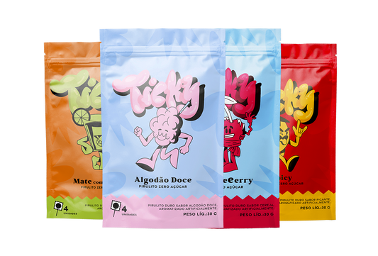 Pirulito Zero Açúcar - Mix (Algodão Doce, Cherry, Spicy e Mate) - Pack 4 Pouches (16 Unidades)