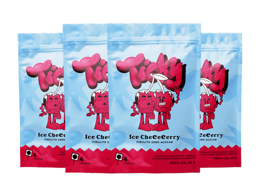 Pirulito Zero Açúcar - Sabor Ice Cherry - Pack 4 Pouches (16 Unidades)