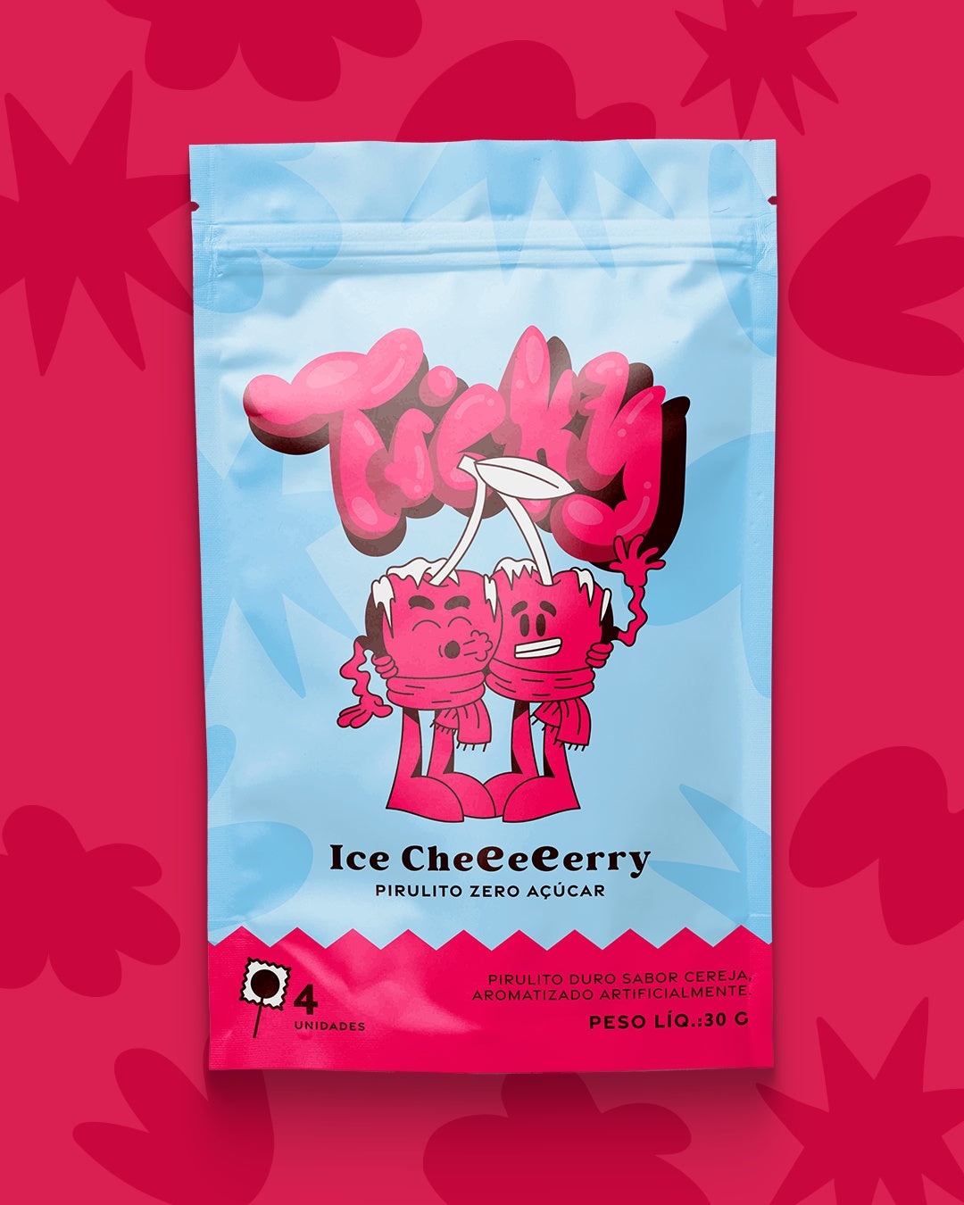 Pirulito Zero Açúcar - Sabor Ice Cherry - Pack 4 Pouches (16 Unidades)