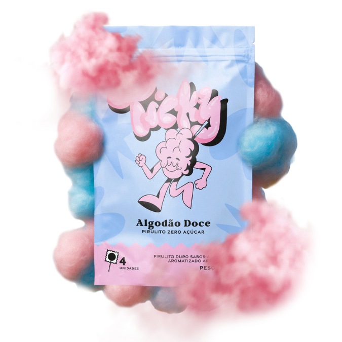 Pirulito Zero Açúcar - Sabor Algodão Doce - Pack 4 Pouches (16 Unidade ...