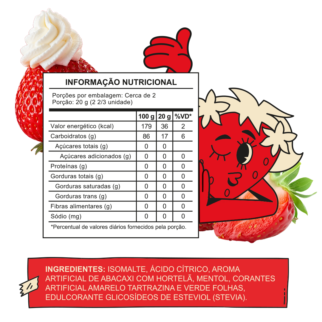 Pirulito Zero Açúcar - Sabor Morango Cream - Pack 4 Pouches (16 Unidades)