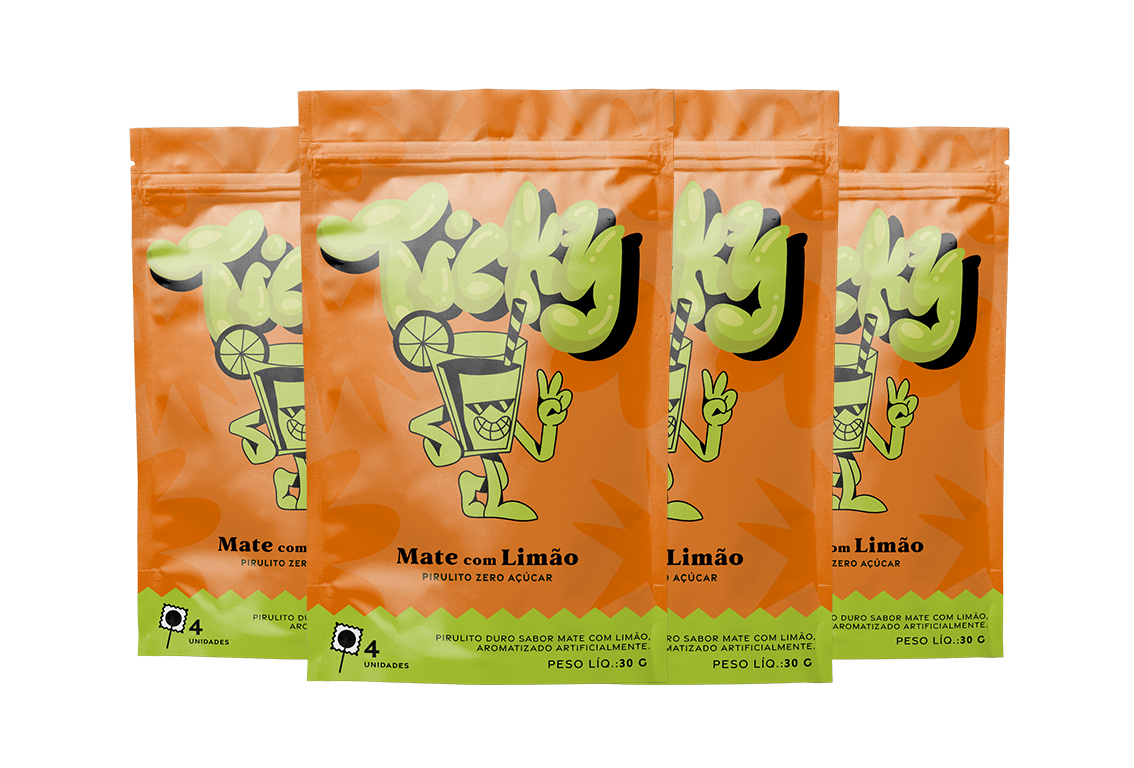 Pirulito Zero Açúcar - Sabor Mate com Limão - Pack 4 Pouches (16 Unidades)
