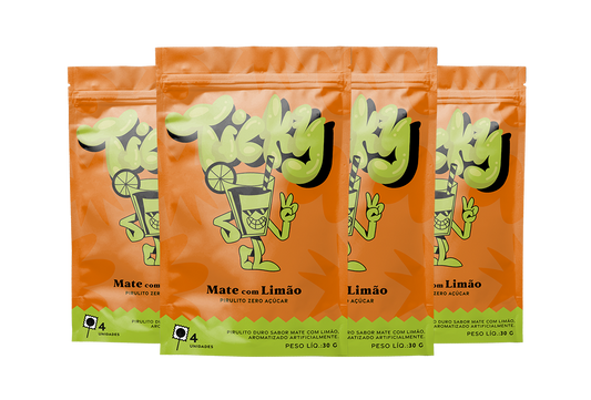 Pirulito Zero Açúcar - Sabor Mate com Limão - Pack 4 Pouches (16 Unidades)