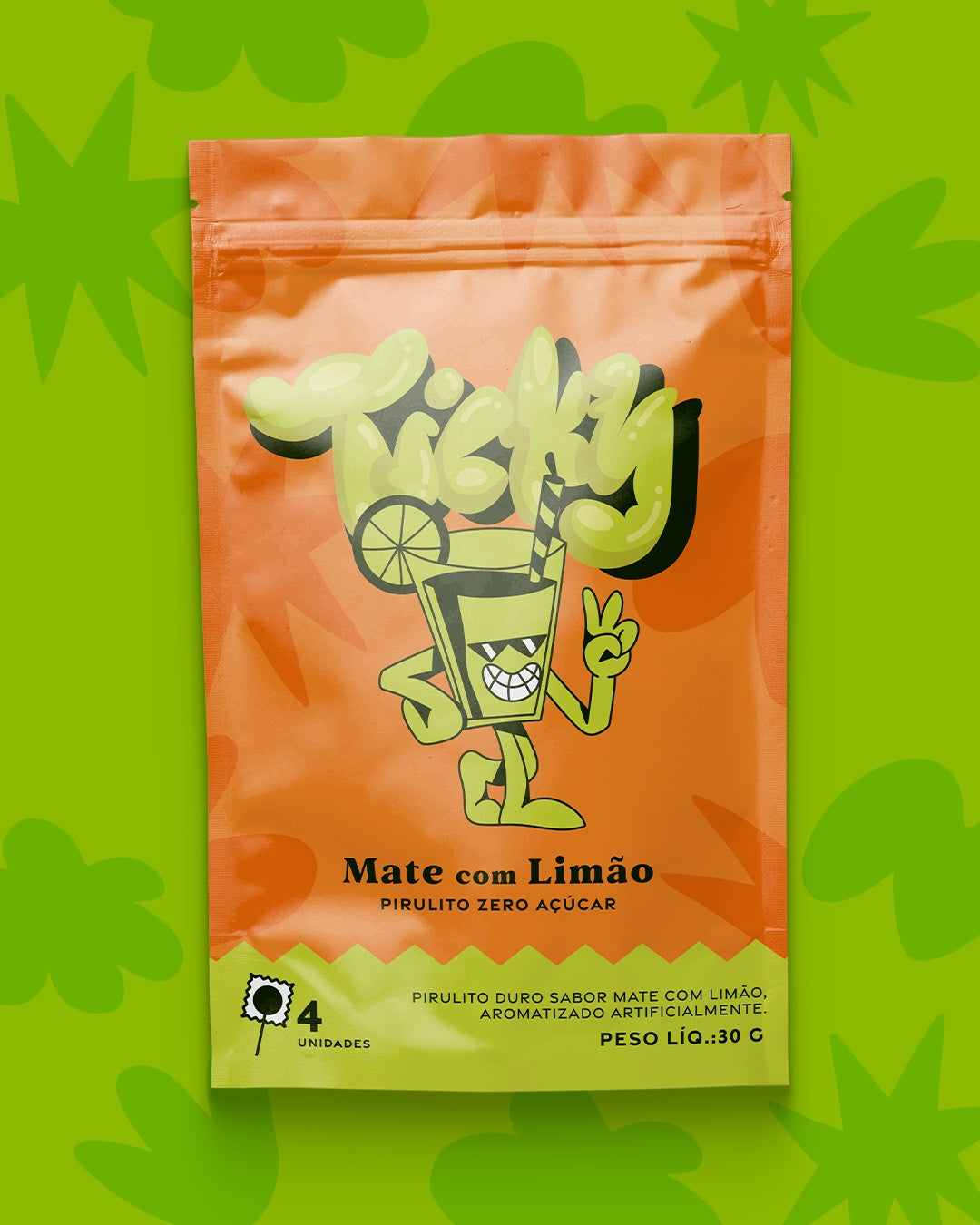 Pirulito Zero Açúcar - Sabor Mate com Limão - Pack 4 Pouches (16 Unidades)