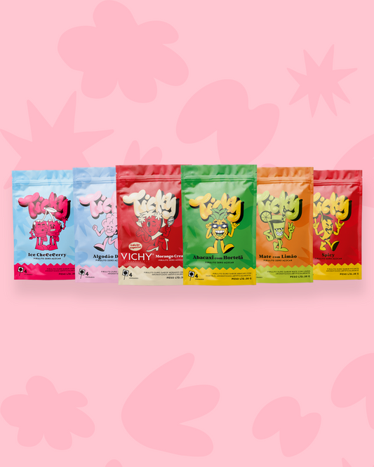 Pirulito Zero Açúcar - Mix (Algodão Doce, Morango, Cherry, Spicy, Abacaxi, e Mate) - Pack 6 Pouches (24 Unidades)