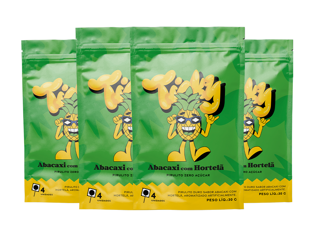 Pirulito Zero Açúcar - Sabor Abacaxi com Hortelã - Pack 4 Pouches (16 Unidades)