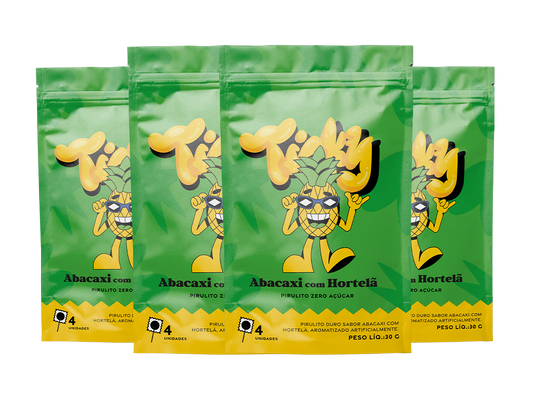 Pirulito Zero Açúcar - Sabor Abacaxi com Hortelã - Pack 4 Pouches (16 Unidades)