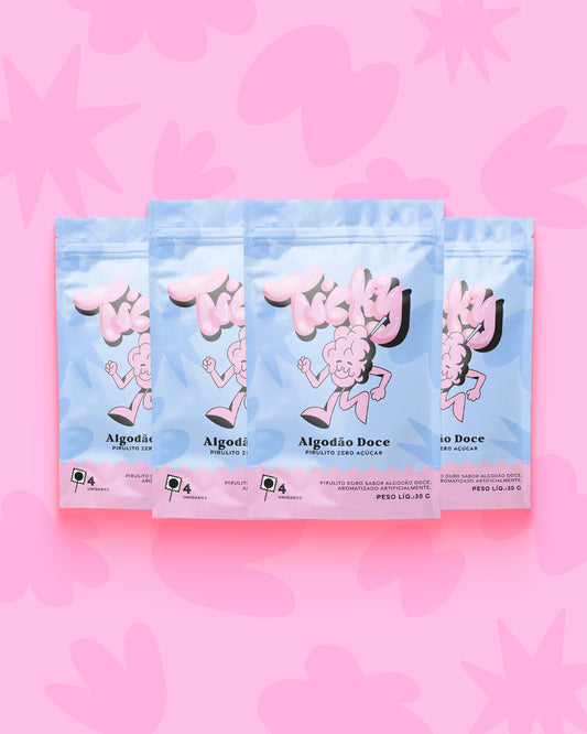Pirulito Zero Açúcar - Sabor Algodão Doce - Pack 4 Pouches (16 Unidades)