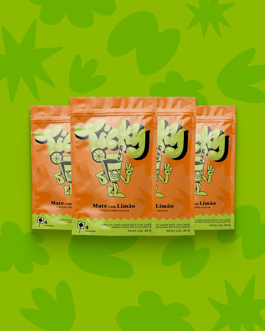 Pirulito Zero Açúcar - Sabor Mate com Limão - Pack 4 Pouches (16 Unidades)