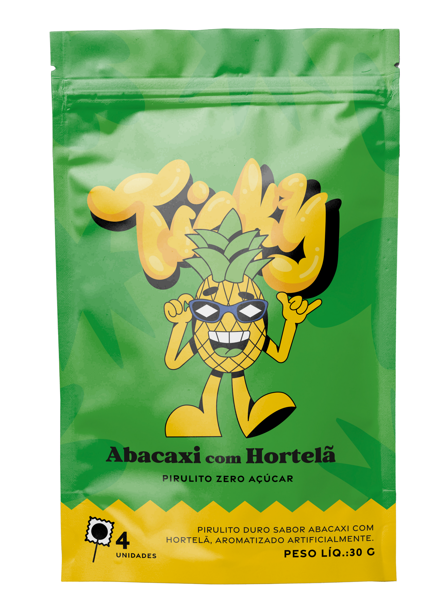 Pirulito Zero Açúcar - Sabor Abacaxi com Hortelã - Pack 4 Pouches (16 Unidades)