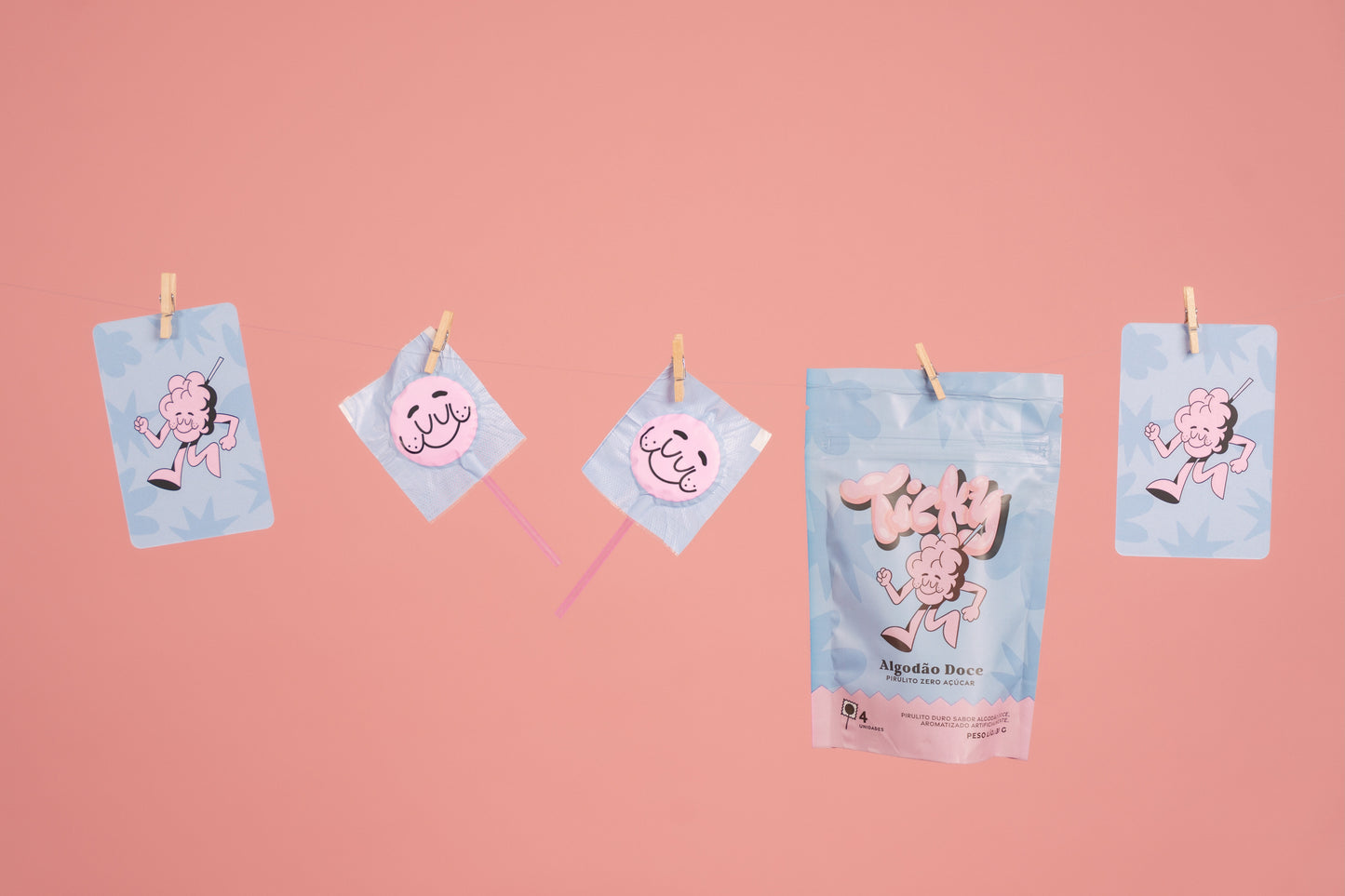 Pirulito Zero Açúcar - Sabor Algodão Doce - Pack 4 Pouches (16 Unidades)